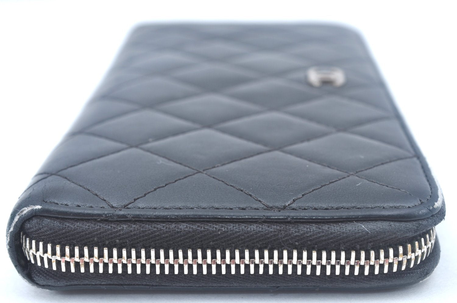 Authentic CHANEL Calf Skin Long Wallet Black CC Logo Junk K9952