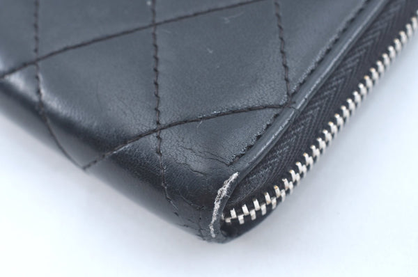 Authentic CHANEL Calf Skin Long Wallet Black CC Logo Junk K9952