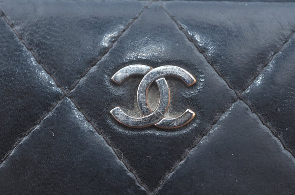 Authentic CHANEL Calf Skin Long Wallet Black CC Logo Junk K9952