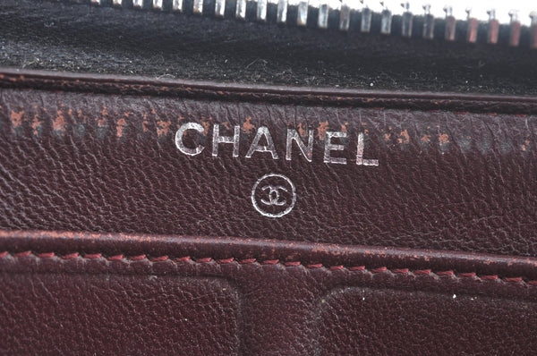 Authentic CHANEL Calf Skin Long Wallet Black CC Logo Junk K9952