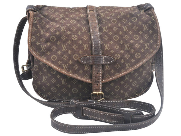 Auth Louis Vuitton Monogram Mini Lin Saumur 30 Shoulder Bag M95227 Brown K9959