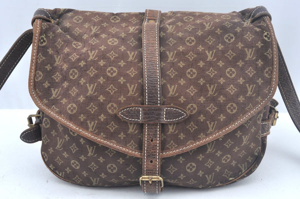 Auth Louis Vuitton Monogram Mini Lin Saumur 30 Shoulder Bag M95227 Brown K9959