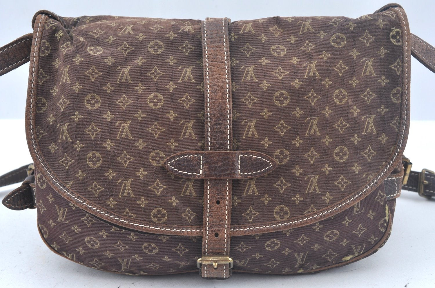 Auth Louis Vuitton Monogram Mini Lin Saumur 30 Shoulder Bag M95227 Brown K9959