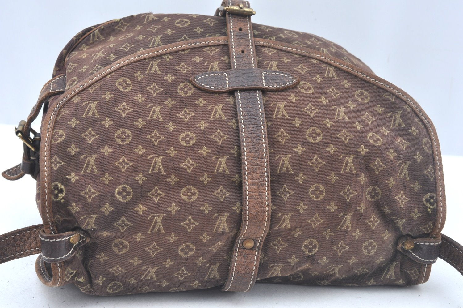 Auth Louis Vuitton Monogram Mini Lin Saumur 30 Shoulder Bag M95227 Brown K9959