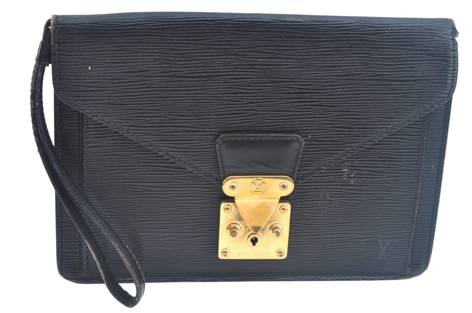 Auth Louis Vuitton Epi Pochette Sellier Dragonne Clutch Bag Black Junk K9965