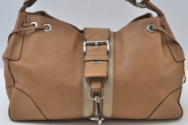 Authentic PRADA Vintage Leather Shoulder Bag Beige K9968