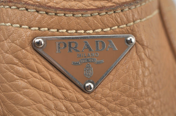 Authentic PRADA Vintage Leather Shoulder Bag Beige K9968