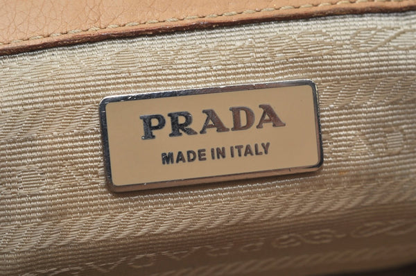 Authentic PRADA Vintage Leather Shoulder Bag Beige K9968