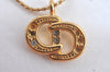 Authentic Christian Dior Gold Tone Chain Pendant Necklace Rhinestone CD K9972