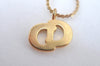 Authentic Christian Dior Gold Tone Chain Pendant Necklace Rhinestone CD K9972