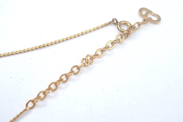 Authentic Christian Dior Gold Tone Chain Pendant Necklace Rhinestone CD K9972