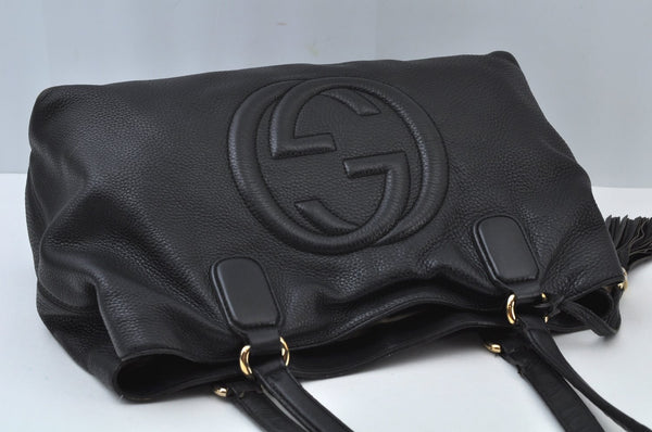 Authentic GUCCI SOHO Tassel Shoulder Bag GG Leather 308363 Black K9979