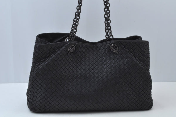 Authentic BOTTEGA VENETA Intrecciato Leather Shoulder Bag Black K9981