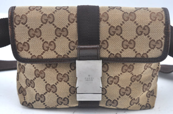 Authentic GUCCI Waist Body Bag GG Canvas Leather Brown K9982