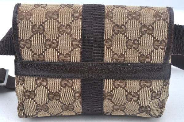 Authentic GUCCI Waist Body Bag GG Canvas Leather Brown K9982