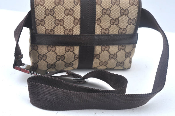 Authentic GUCCI Waist Body Bag GG Canvas Leather Brown K9982