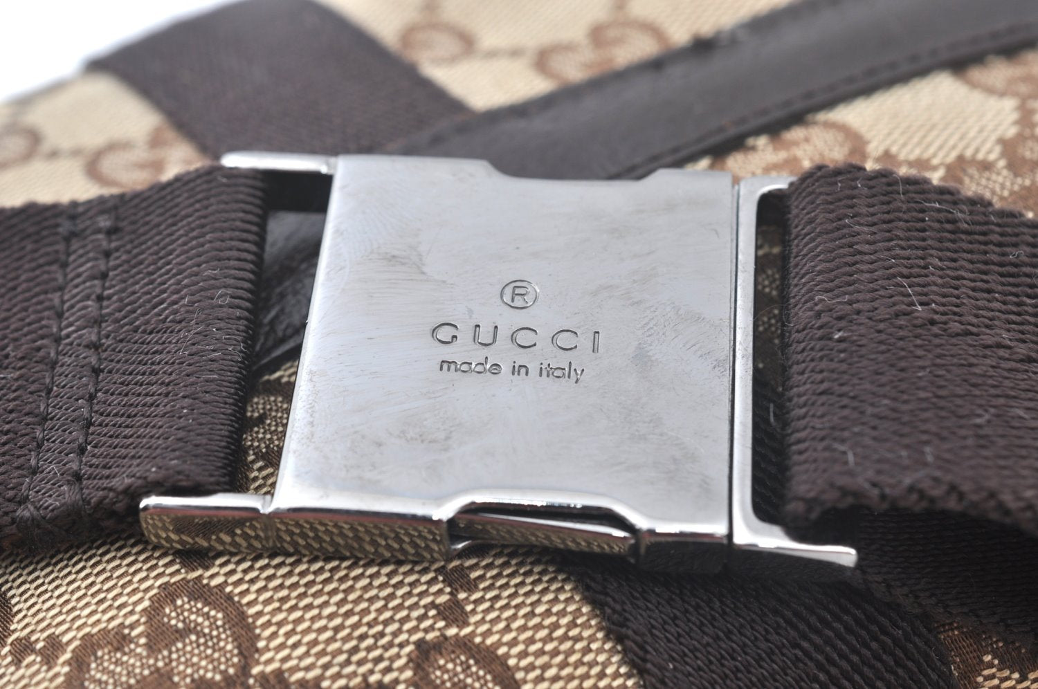 Authentic GUCCI Waist Body Bag GG Canvas Leather Brown K9982