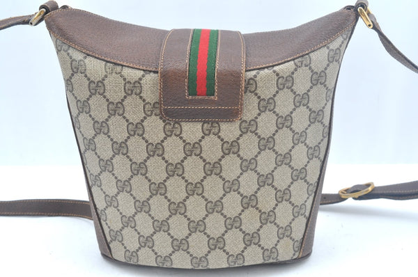 Authentic GUCCI Web Sherry Line Shoulder Cross Bag GG PVC Leather Brown K9992