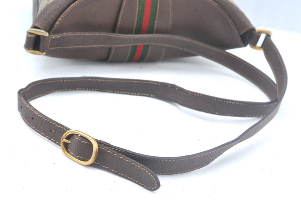 Authentic GUCCI Web Sherry Line Shoulder Cross Bag GG PVC Leather Brown K9992