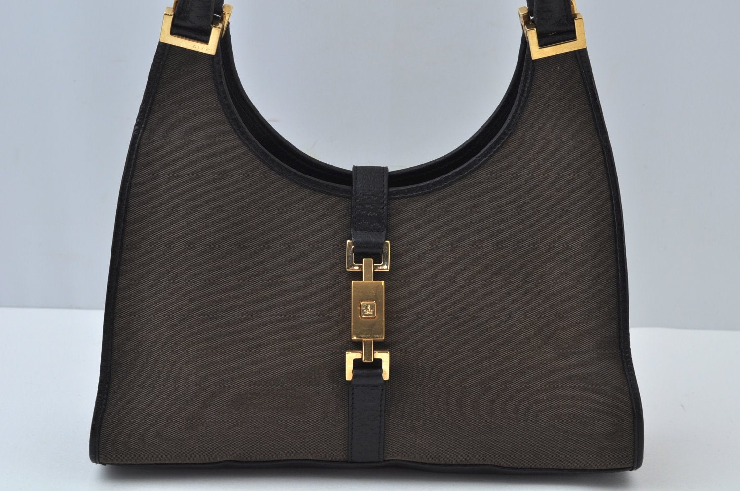 Authentic GUCCI Jackie Shoulder Hand Bag Canvas Leather Black K9993