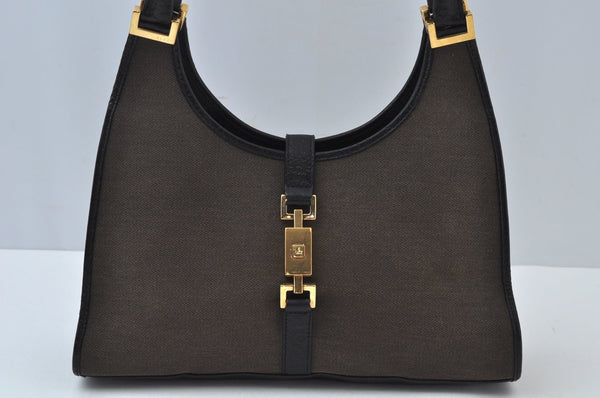 Authentic GUCCI Jackie Shoulder Hand Bag Canvas Leather Black K9993