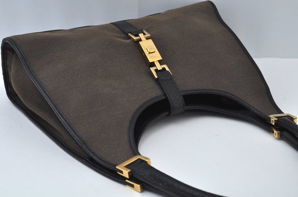 Authentic GUCCI Jackie Shoulder Hand Bag Canvas Leather Black K9993