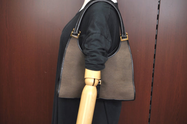 Authentic GUCCI Jackie Shoulder Hand Bag Canvas Leather Black K9993