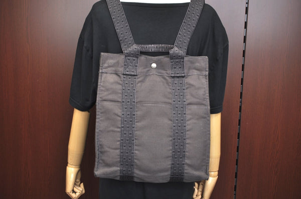 Authentic HERMES Her Line Ado MM Backpack Hand Bag Nylon Gray K9995