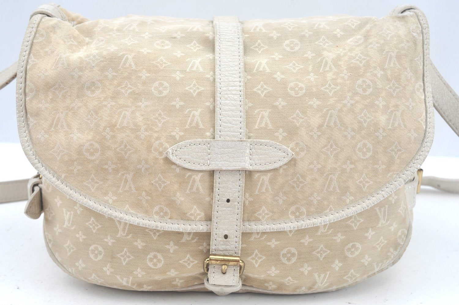 Auth Louis Vuitton Monogram Mini Lin Saumur 30 Hand Bag White M95314 LV K9997
