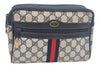 Authentic GUCCI Sherry Line Clutch Hand Bag Purse GG PVC Leather Navy Blue L0003