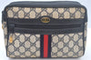 Authentic GUCCI Sherry Line Clutch Hand Bag Purse GG PVC Leather Navy Blue L0003