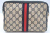 Authentic GUCCI Sherry Line Clutch Hand Bag Purse GG PVC Leather Navy Blue L0003