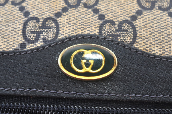 Authentic GUCCI Sherry Line Clutch Hand Bag Purse GG PVC Leather Navy Blue L0003