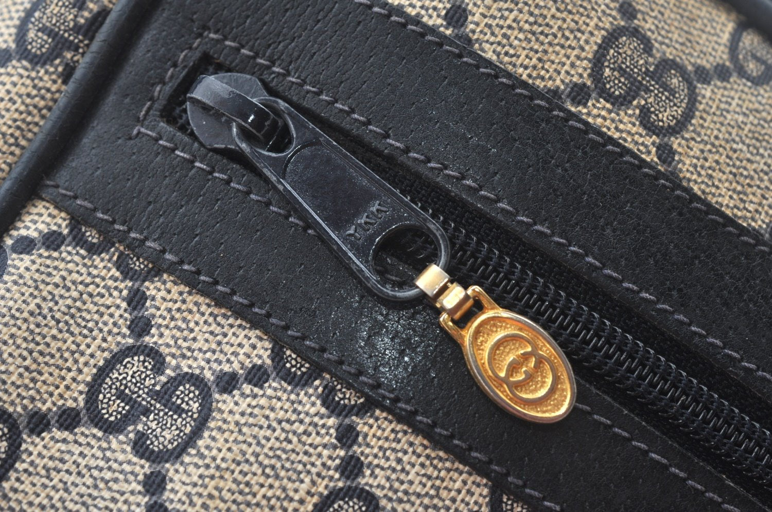 Authentic GUCCI Sherry Line Clutch Hand Bag Purse GG PVC Leather Navy Blue L0003