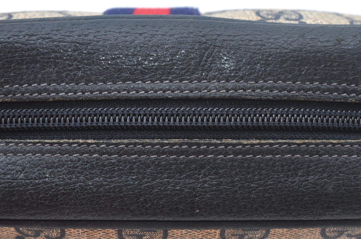 Authentic GUCCI Sherry Line Clutch Hand Bag Purse GG PVC Leather Navy Blue L0003