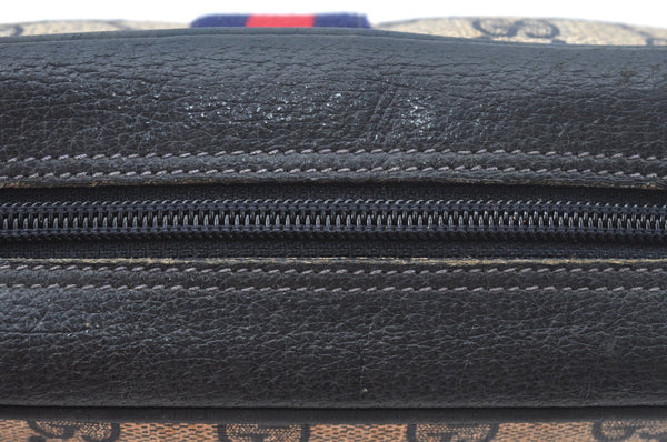 Authentic GUCCI Sherry Line Clutch Hand Bag Purse GG PVC Leather Navy Blue L0003