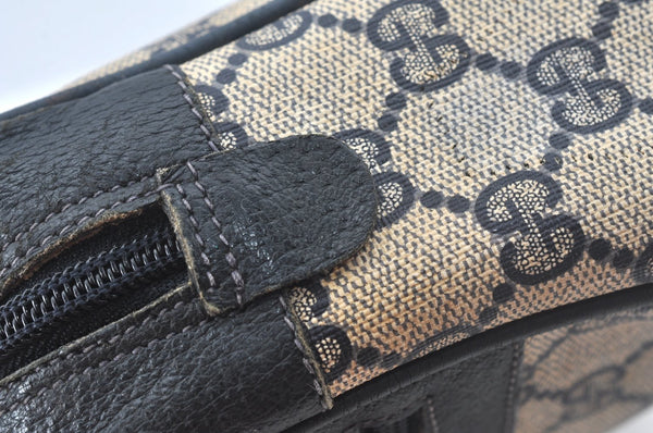 Authentic GUCCI Sherry Line Clutch Hand Bag Purse GG PVC Leather Navy Blue L0003