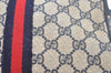 Authentic GUCCI Sherry Line Clutch Hand Bag Purse GG PVC Leather Navy Blue L0003