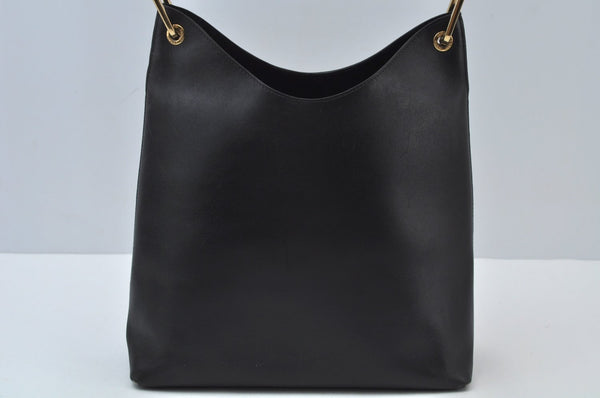 Authentic GUCCI Bamboo Vintage Shoulder Bag Leather Black L0004