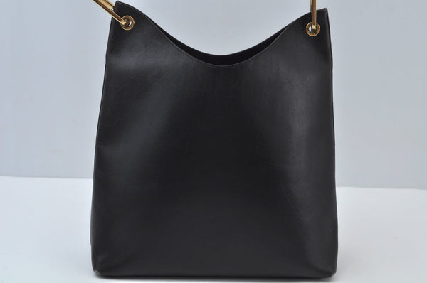 Authentic GUCCI Bamboo Vintage Shoulder Bag Leather Black L0004