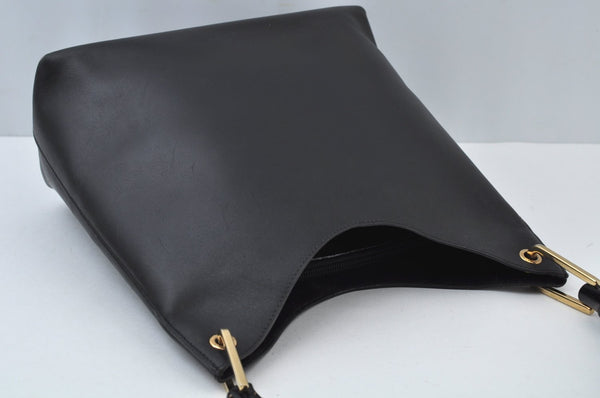 Authentic GUCCI Bamboo Vintage Shoulder Bag Leather Black L0004