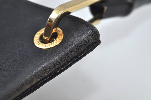 Authentic GUCCI Bamboo Vintage Shoulder Bag Leather Black L0004