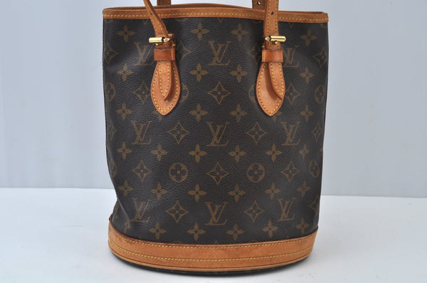 Authentic Louis Vuitton Monogram Bucket PM Shoulder Tote Bag M42238 Junk L0006