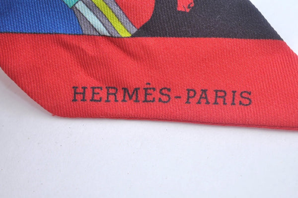 Authentic HERMES Twilly Scarf "Couvertures nouvelles" Silk Black L0011