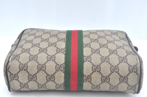 Authentic GUCCI Web Sherry Line Clutch Hand Bag Purse GG PVC Leather Brown L0013