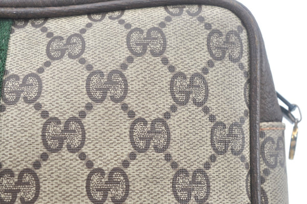 Authentic GUCCI Web Sherry Line Clutch Hand Bag Purse GG PVC Leather Brown L0013