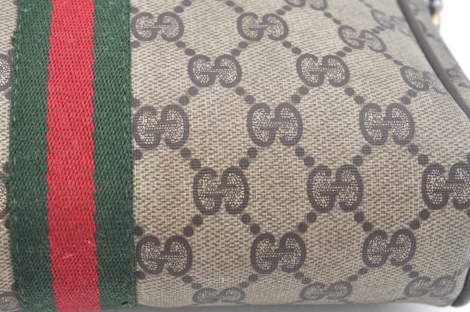 Authentic GUCCI Web Sherry Line Clutch Hand Bag Purse GG PVC Leather Brown L0013