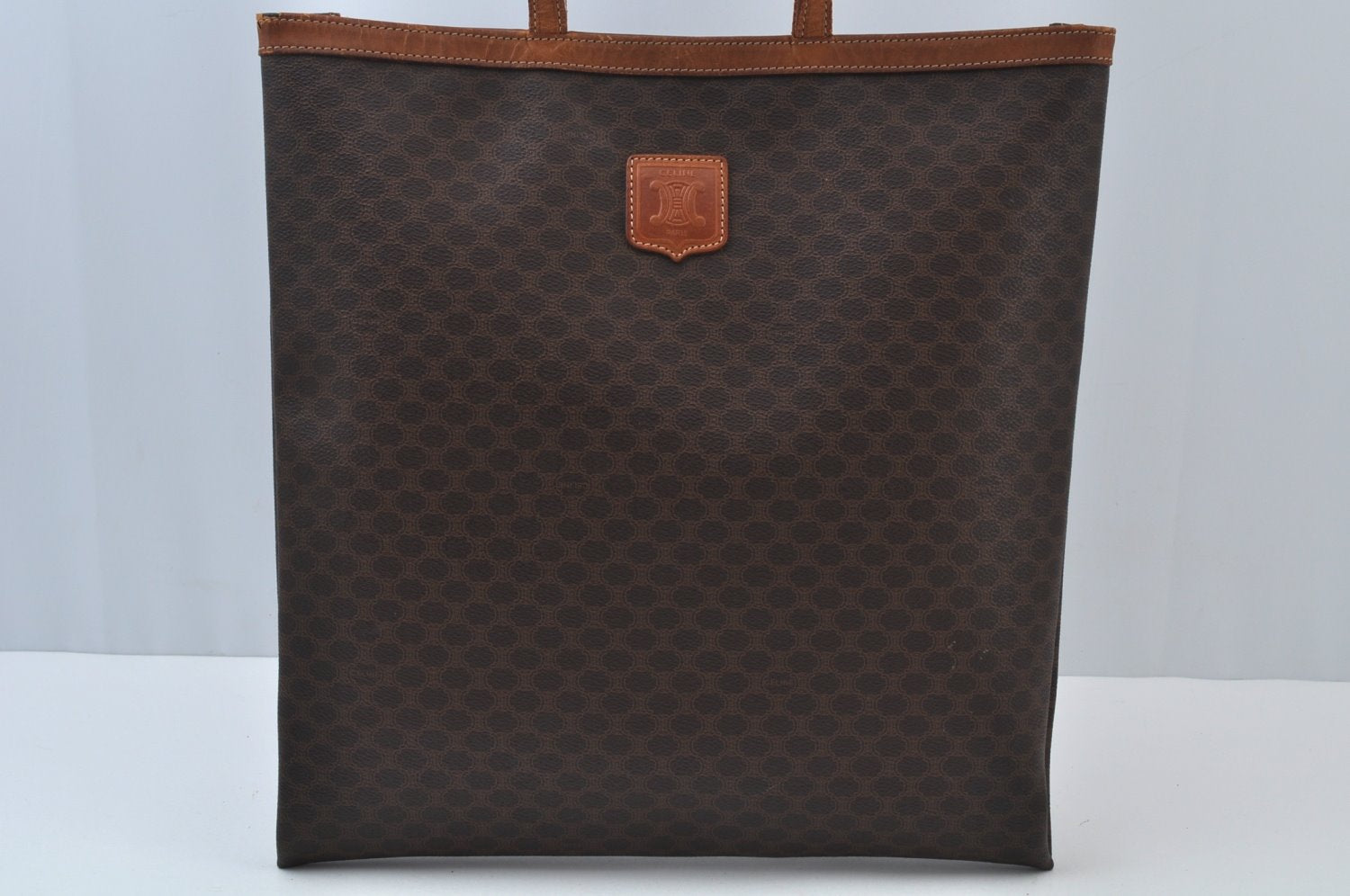 Authentic CELINE Macadam Blason Shoulder Tote Bag PVC Leather Brown L0014
