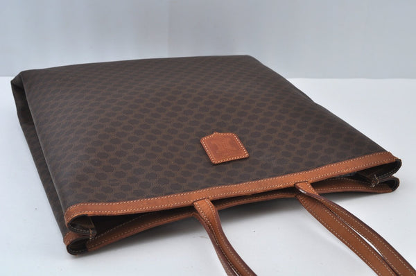 Authentic CELINE Macadam Blason Shoulder Tote Bag PVC Leather Brown L0014