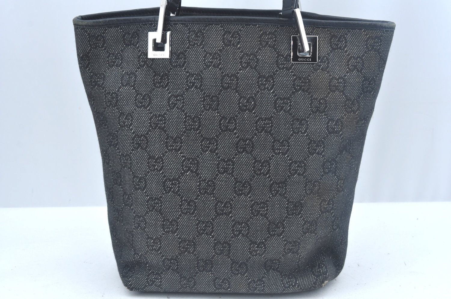 Authentic GUCCI Vintage Shoulder Tote Bag GG Canvas Leather 31244 Black L0022